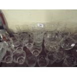 A Tray Containing Various Etched Glass Wines, Tumblers, Pudding Bowls Etc.