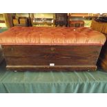 A Pine Chest with Upholstered Velvet Top Hinged Lid to Interior with Two Drawers.