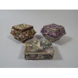 Three Trinket Boxes Decorated with Abalone Shell or Various Gemstones.