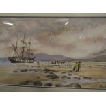 A Framed Water Colour by M Carters, Coastal Scene with Ship.