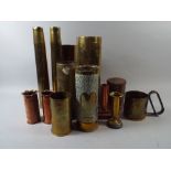 A Collection of Brass Trench Art Vases and Other Items.