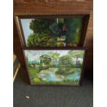 Two Framed Oils on Board, Park Scenes and Canal Scenes.