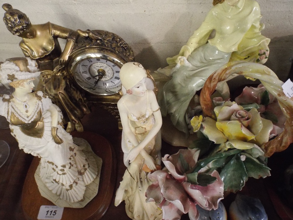 A Tray Containing Various Figural Ornaments and A Clock.
