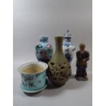 Four Chinese Vases and One Ceramic Gent.