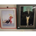 Two Framed Prints of Art Deco Females.