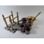 A Collection of 19th Century Metal Ware to Include Brass Fire Dogs,