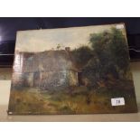A 19th Century Unframed Oil Paining Depicting Cottage Scene Signed Jane Nisbett.