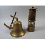 Two Brass Items To Include A Ships Bell with Bracket and A Miners Lamp.