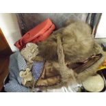 An Antler Suitcase Containing Vintage Stole and other Various Garments and Linen.