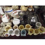A Tray of Various China to Include Numerous Character Egg Cups, a Sooty Example,