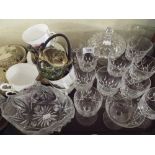 A Tray Containing Cut Glass Wines Bowls and China Etc.