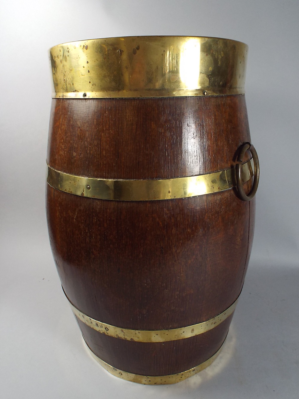 A Brass Bound Barrel Shaped Stick Stand.