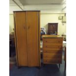 A 1960's Wardrobe with A Chest of five Long Drawers.