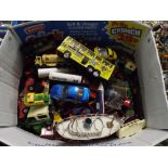 A Box Containing Various Play Worn Die Cast Toys.