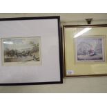 Two Framed Prints One Depicting Stage Coach and The Other People In Park.