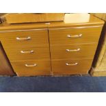 Two Modern Wood Effect Bedside Cabinets of Three Long Drawers.