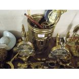 A Tray Containing Various Brass Ware to Include Figural Ornaments Horse Brasses Companion Stand and