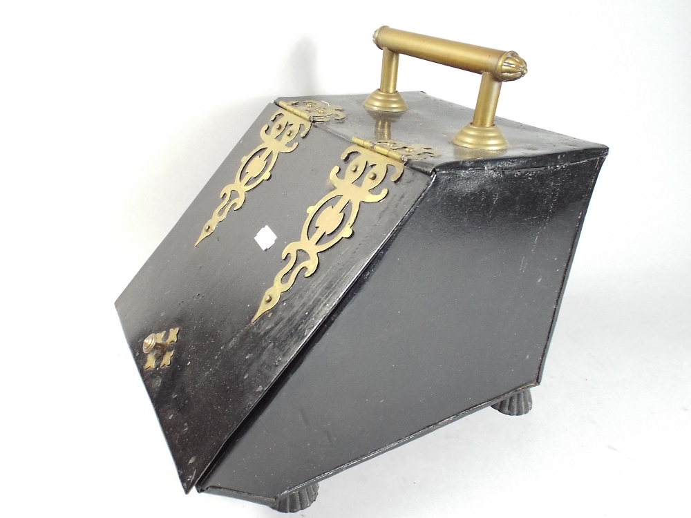 A Brass Mounted Metal Coal Scuttle.