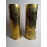 A Pair of Trench Art Shell Cases Depicting Maiden to One Side and Rose to The Other.