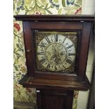 A Cut Down Long Case Clock in Crossbanded Oak Having Early 30 Hour Movement with Silvered and Brass