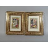 A Pair of Indian Paintings with Gilt Highlights Depicting Courting Couple Overlooking the Ocean,