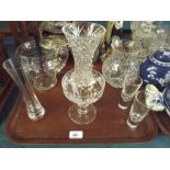 A Collection of Glassware to Include Vases, Jug, Etched Bowl Etc.