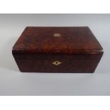 A Burr Wood Ladies Work Box with Hinged Lid to Removable Fitted Tray. 28.5x19x11cm High.
