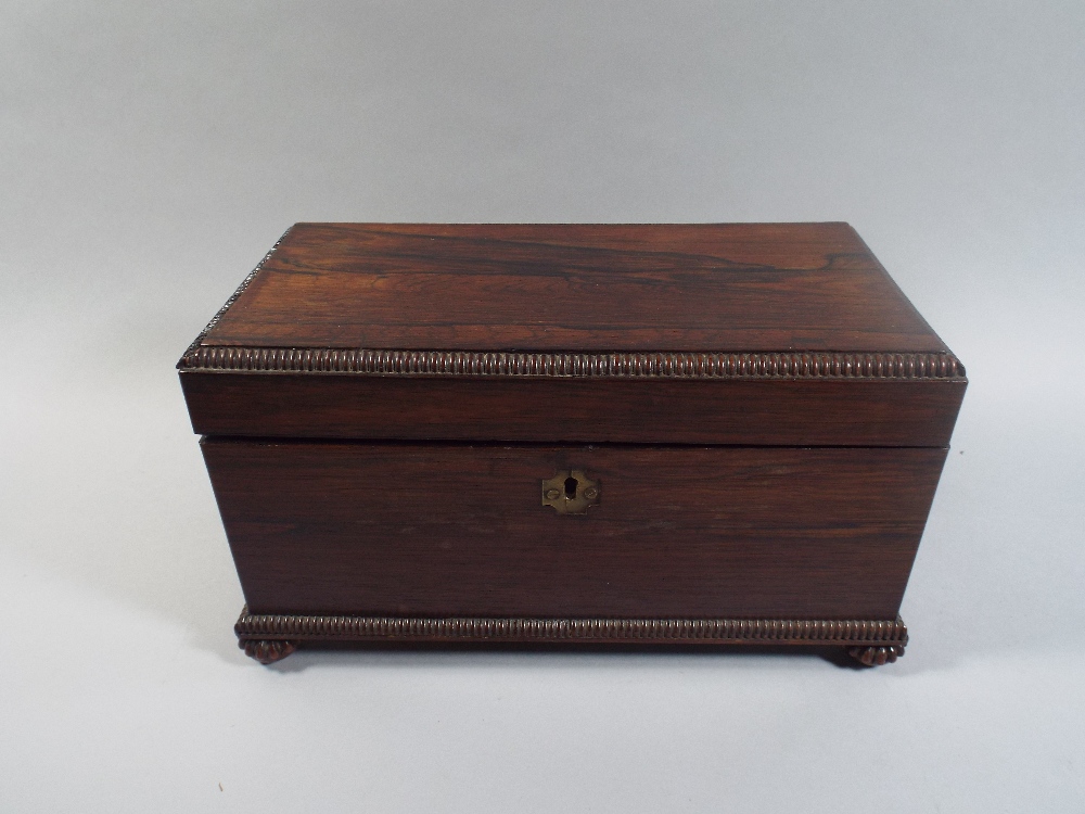 A Mid 19th Century Rosewood Two Division Tea Caddy with Centre Glass Mixing Bowl.