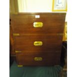 A Reproduction Mahogany Campaign Style Box in the Form of a Chest with Brass Mounts and Inset