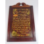 A Late 19th Century Arts and Crafts Panel 'My Friend' in a Shaped Mahogany Frame.