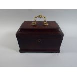 A Georgian Mahogany Three Division Tea Caddy with Gilt Brass Carrying Handle.