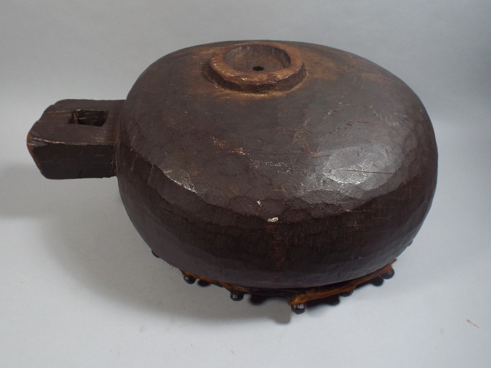 An Interesting and Rare African Tribal Drum of Kettle Form with Hanging Loop. 62cm High 62cm High. - Image 2 of 2