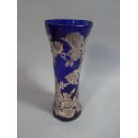 A Silver Mounted Blue Glass Vase by Laugharne.