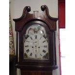 An Inlaid Mahogany Long Case Clock with Painted Arched Dial Inscribed Mrs Seymour, Gateshead.