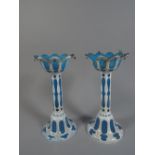 A Pair of Blue Bohemian Glass Lustres (Missing Droppers and with Damage) Overlaid with White Glass