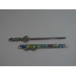 An Oriental White Metal Letter Opener with Multicoloured Enamels Depicting Vase with Flowers Etc.
