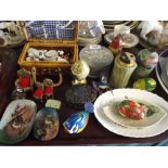 A Tray of Mixed Items to include Dolls House Furniture, Dolls House Teawares, Enamelled Dishes,