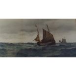 A Framed Watercolour of Fishing Barges at Sea, Signed F.J. Aldridge.