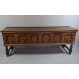 An Early 19th Century Oak Dresser Base with Three Fielded Drawers having Brass Drop Handles,