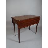 An Edwardian Inlaid Mahogany Pembroke Table with End Drawer. String Inlaid Tapering Square Legs.