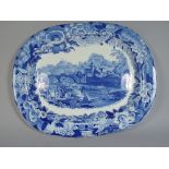 A 19th Century Transfer Printed Blue and White Meat Plate 'View of Corigliano' Impressed Marks