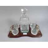 An Edinburgh Crystal Whiskey Decanter and Four Hand Cut Glasses Set on Mahogany Tray with Brass