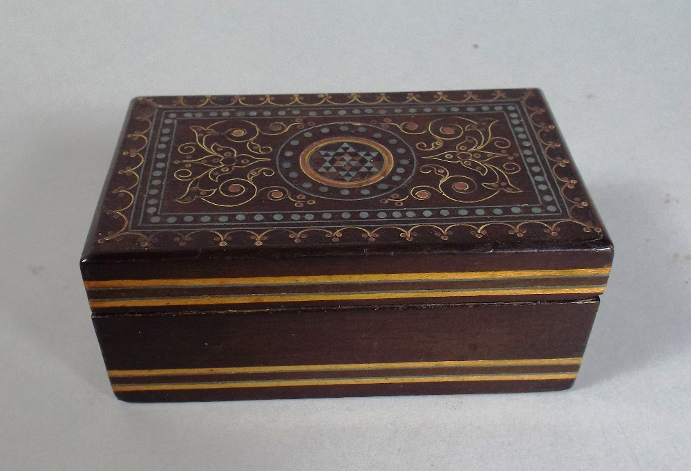 A 19th Century Anglo-Indian Box with a Wire Inlay Decoration Surrounding a Sadeli Roundel.