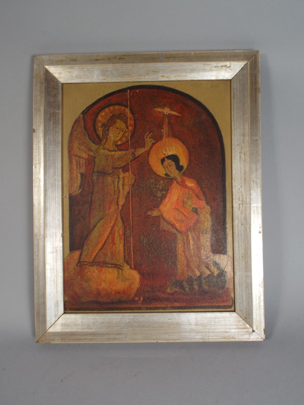 A Spanish Religious Icon of the Annunciation, Painted on Panel Signed F Andueza,