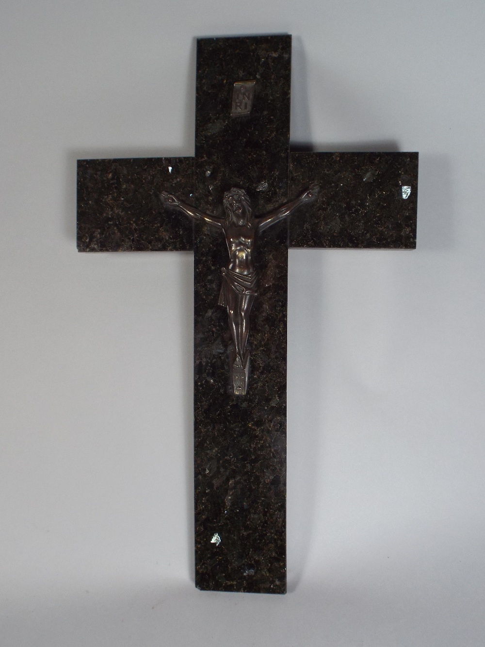 A Late 19th Century Marble Crucifix with a Bronzed Metal Corpus Christi.