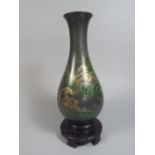 An Attractive Chinese Green Lacquer Vase and Stand.