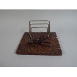 An Early 20th Century Black Forest Carved Linden Wood Letter Rack Decorated with a Carved Dog.