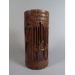 A 19th Century Chinese Bamboo Brush Pot with Carved Decoration.