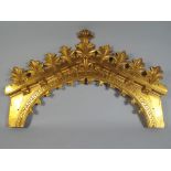 A Set of Three Large Gilt Metal Wall Pediments with Arched Greek Key Border and Stylised Feather