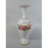 A Victorian Opaque Glass Vase Painted with Roses. Gilt Borders.